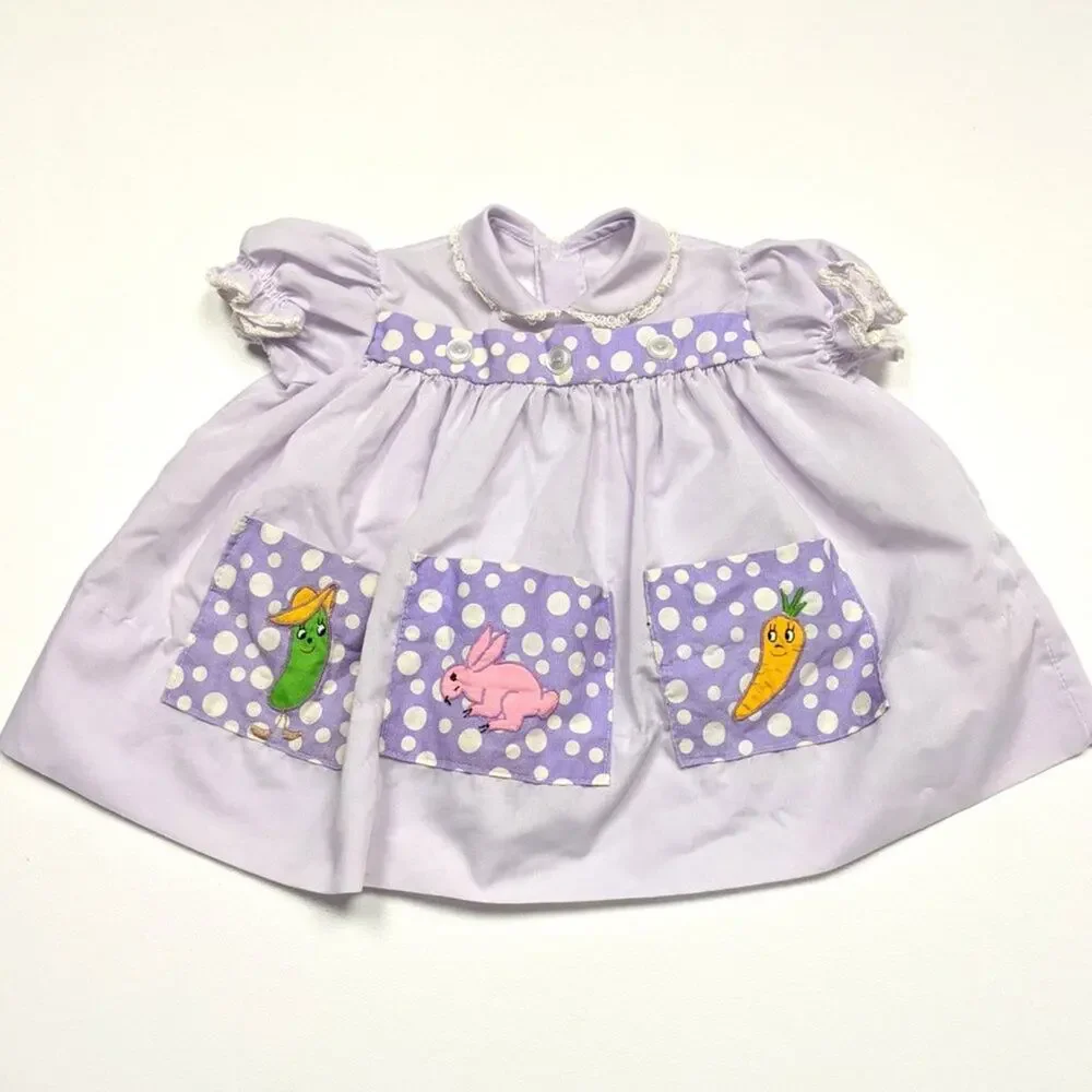 Vintage Handmade Dress Baby Girls Size 6m Lavender Pocket Pal